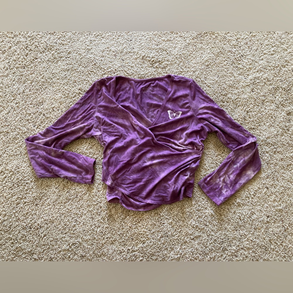 Purusha people purple butterfly print wrap top